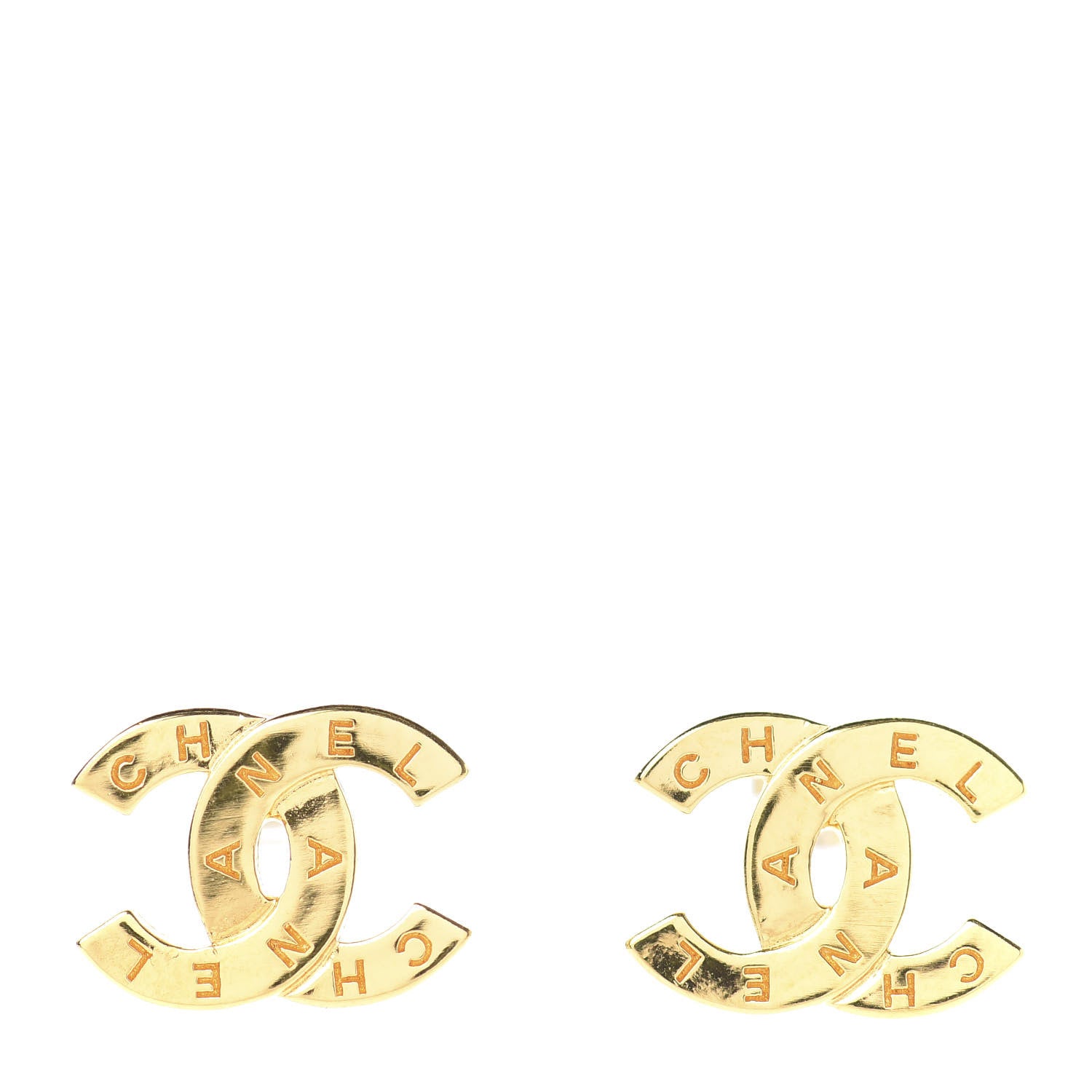 Chanel Metal CC Paris Button Stud Earrings Gold 1 of 5