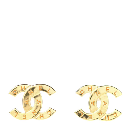 Chanel Metal CC Paris Button Stud Earrings Gold 1 of 5