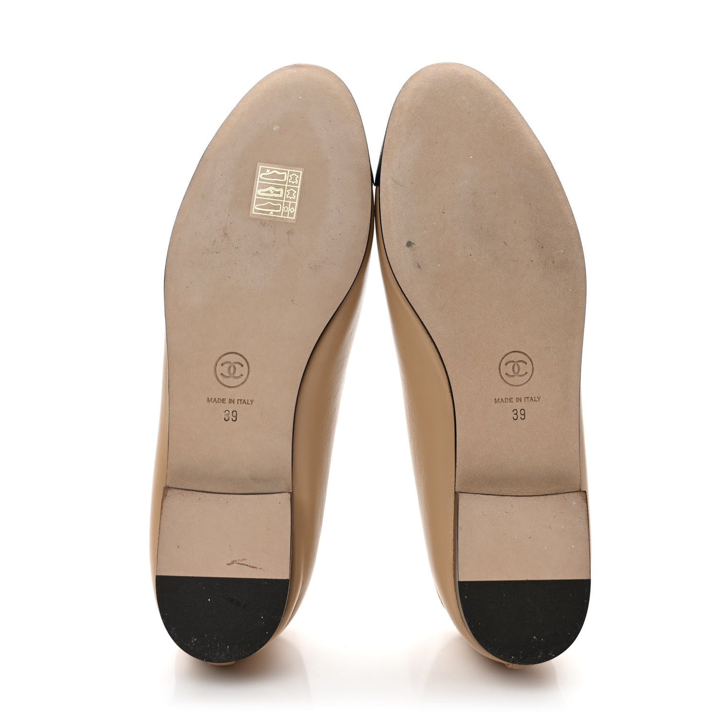 Lambskin Cap Toe CC Ballerina Flats 39 Beige Black