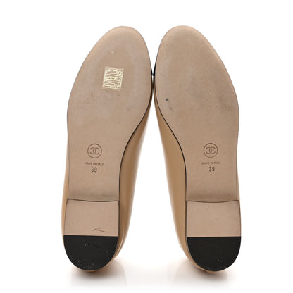 Chanel Lambskin Cap Toe CC Ballerina Flats 39 Beige Black 5 of 9