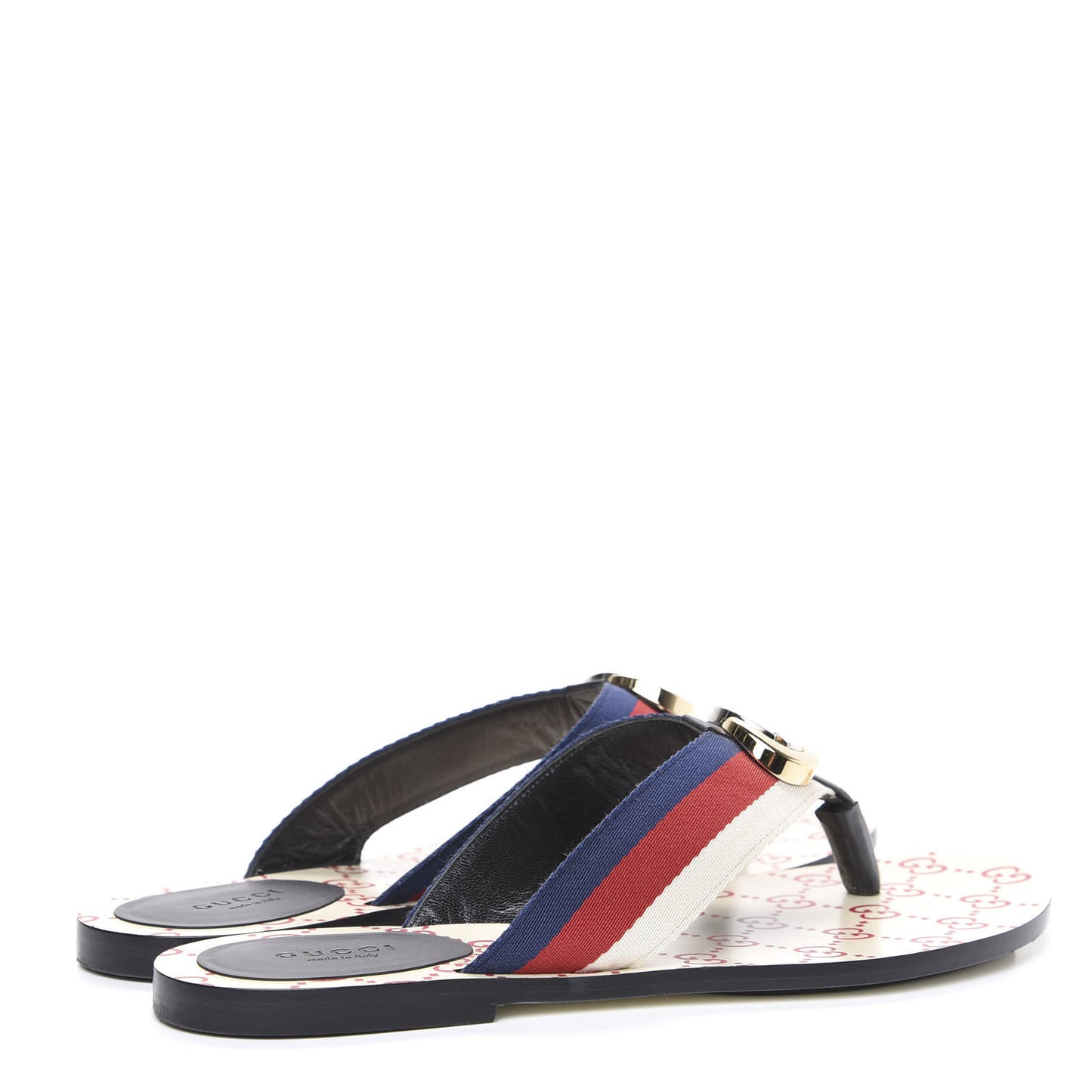 Nylon Calfskin Sylvie Web GG Monogram Womens Thong Sandals 39.5 Mystic White Hibiscus Red Marine Black