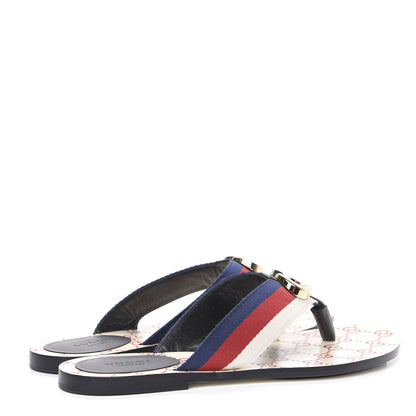 Gucci Nylon Calfskin Sylvie Web GG Monogram Womens Thong Sandals 39.5 Mystic White Hibiscus Red Marine Black 4 of 9