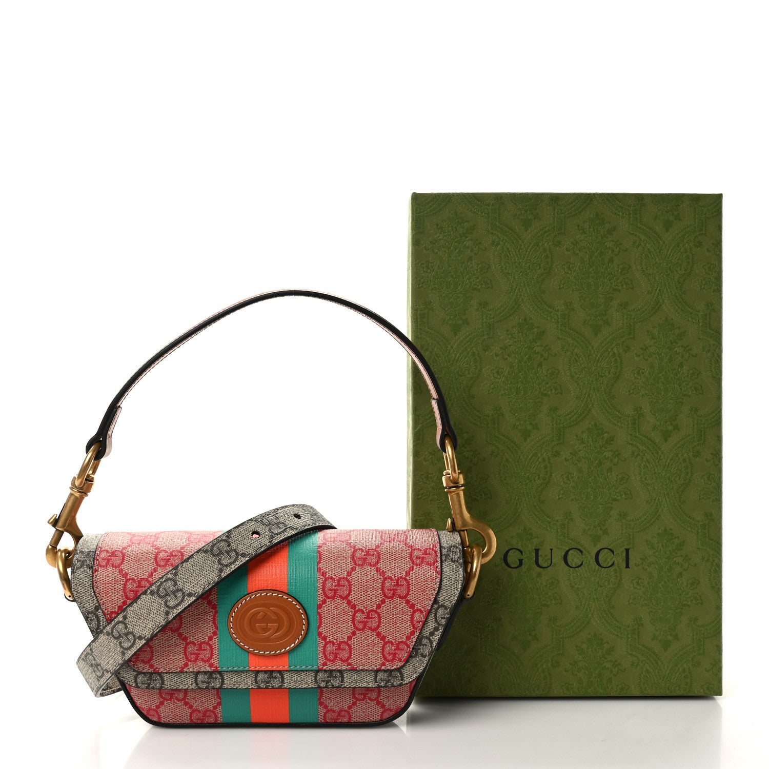 Gucci X DANS LE VERT GG Supreme Monogram Cuoio Web Mini Retro Interlocking G Top Handle Beige Rosso Ebony Harness Brown 12 of 12