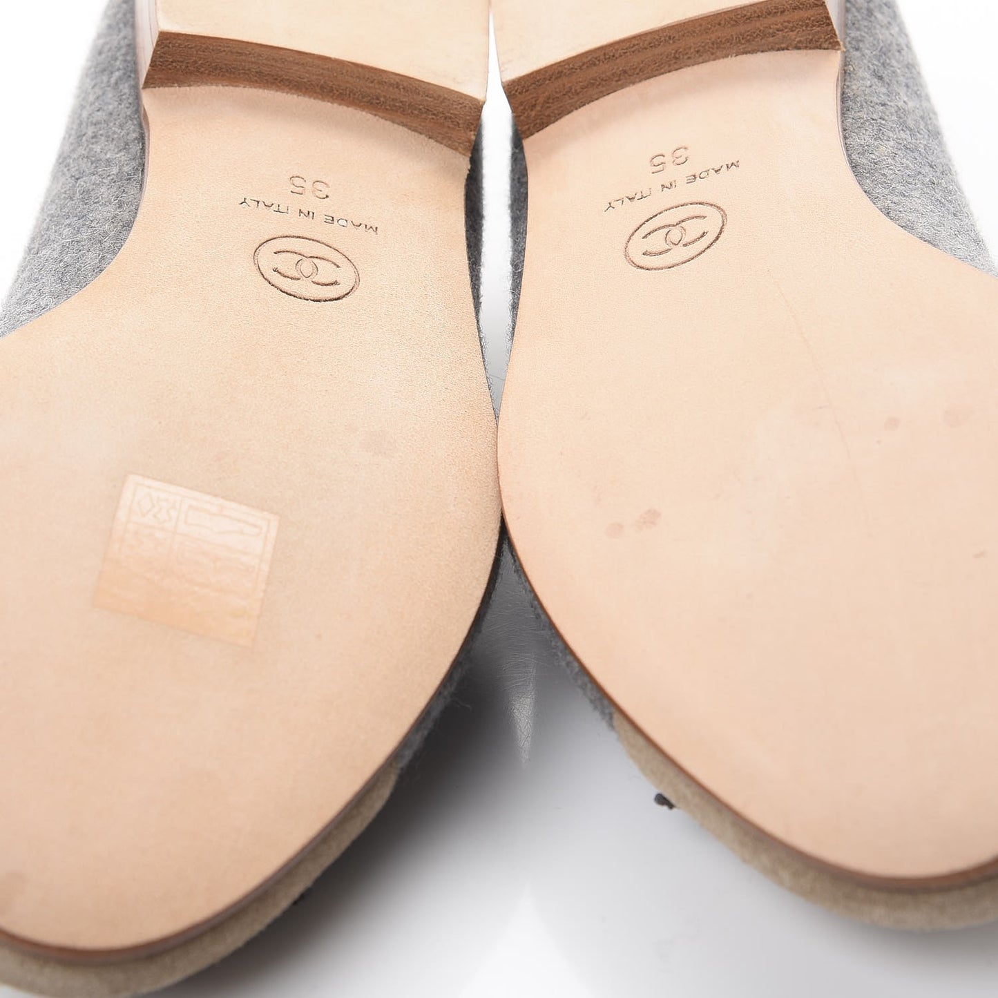Felt Suede Cap Toe CC Ballerina Flats 35 Grey Beige