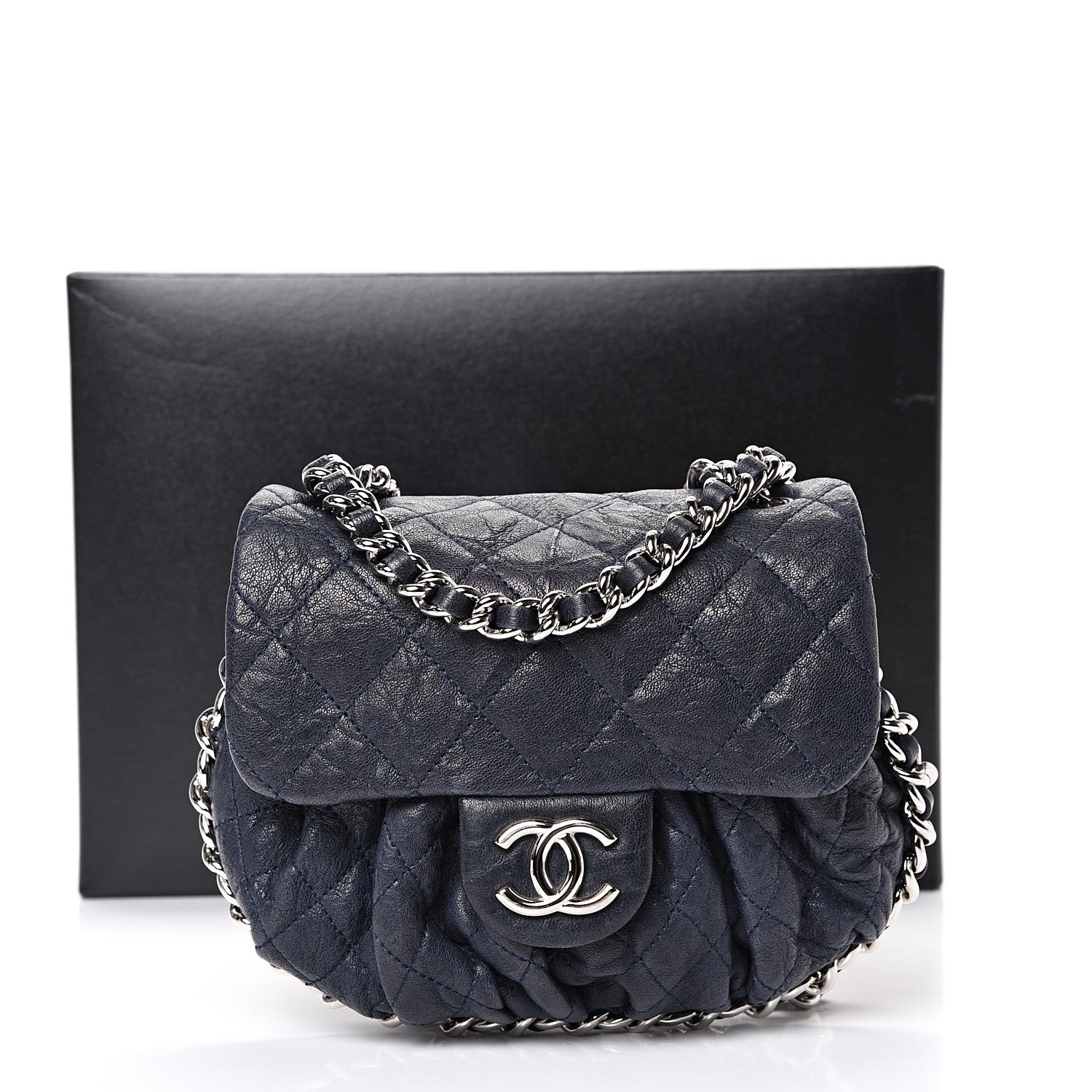 Chanel Washed Lambskin Quilted Mini Chain Around Flap Navy Blue 11 of 11