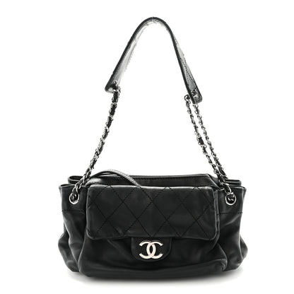 Chanel Lambskin Quilted Bowler Flap Shoulder Bag Black 1 of 10