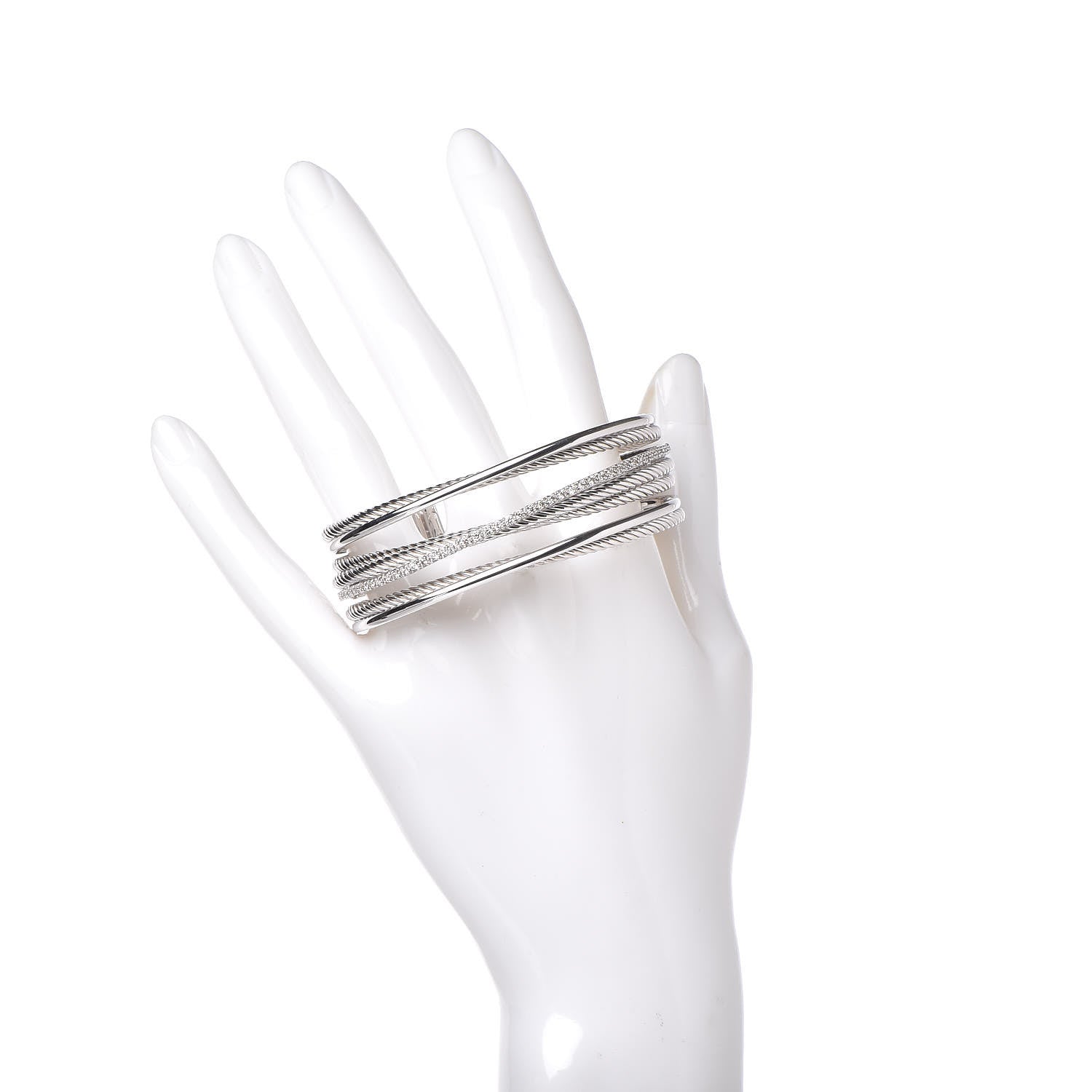 David Yurman Sterling Silver Diamond Crossover Four Row Cuff Bracelet 2 of 5