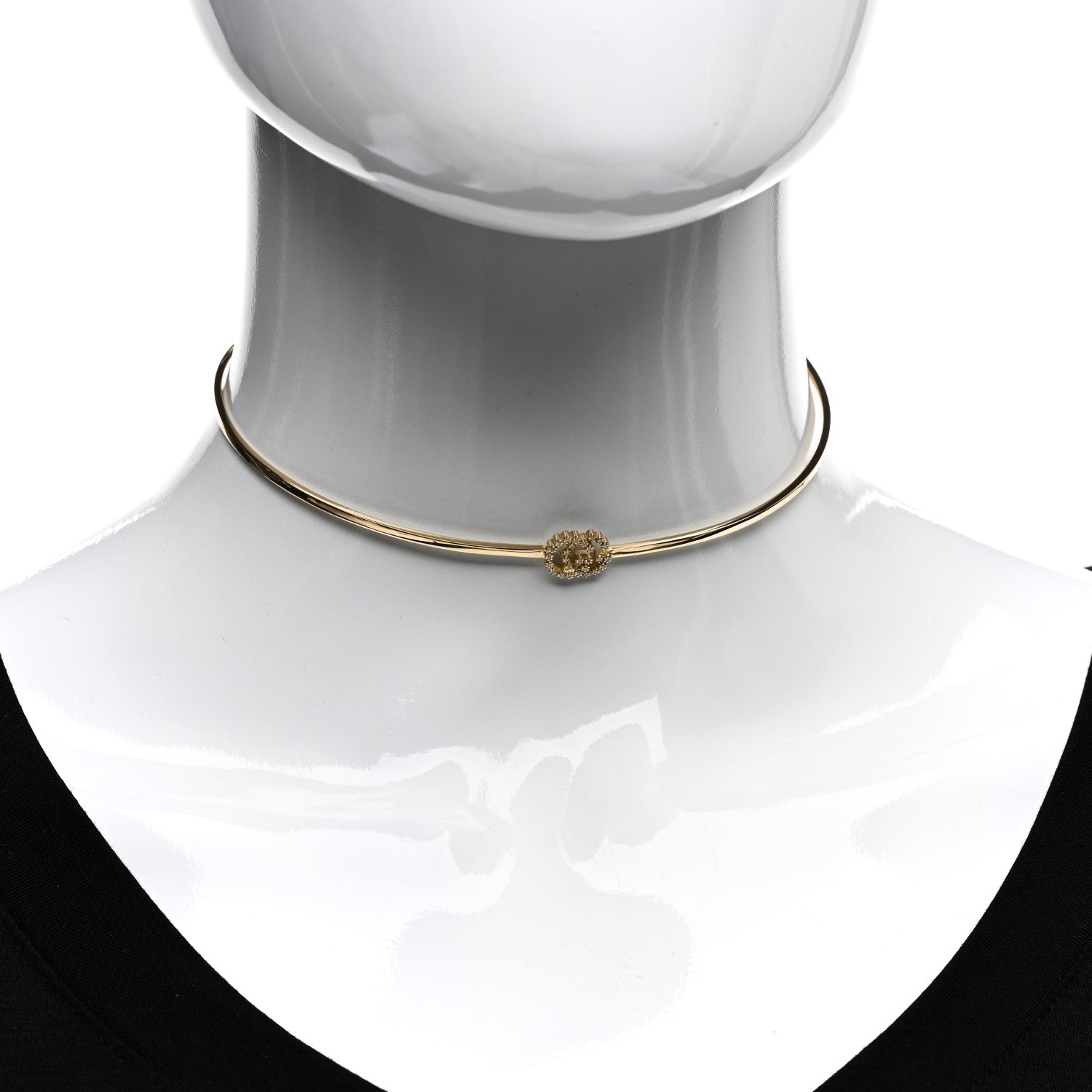 Gucci 18K Yellow Gold Diamond GG Running Choker Necklace 2 of 4