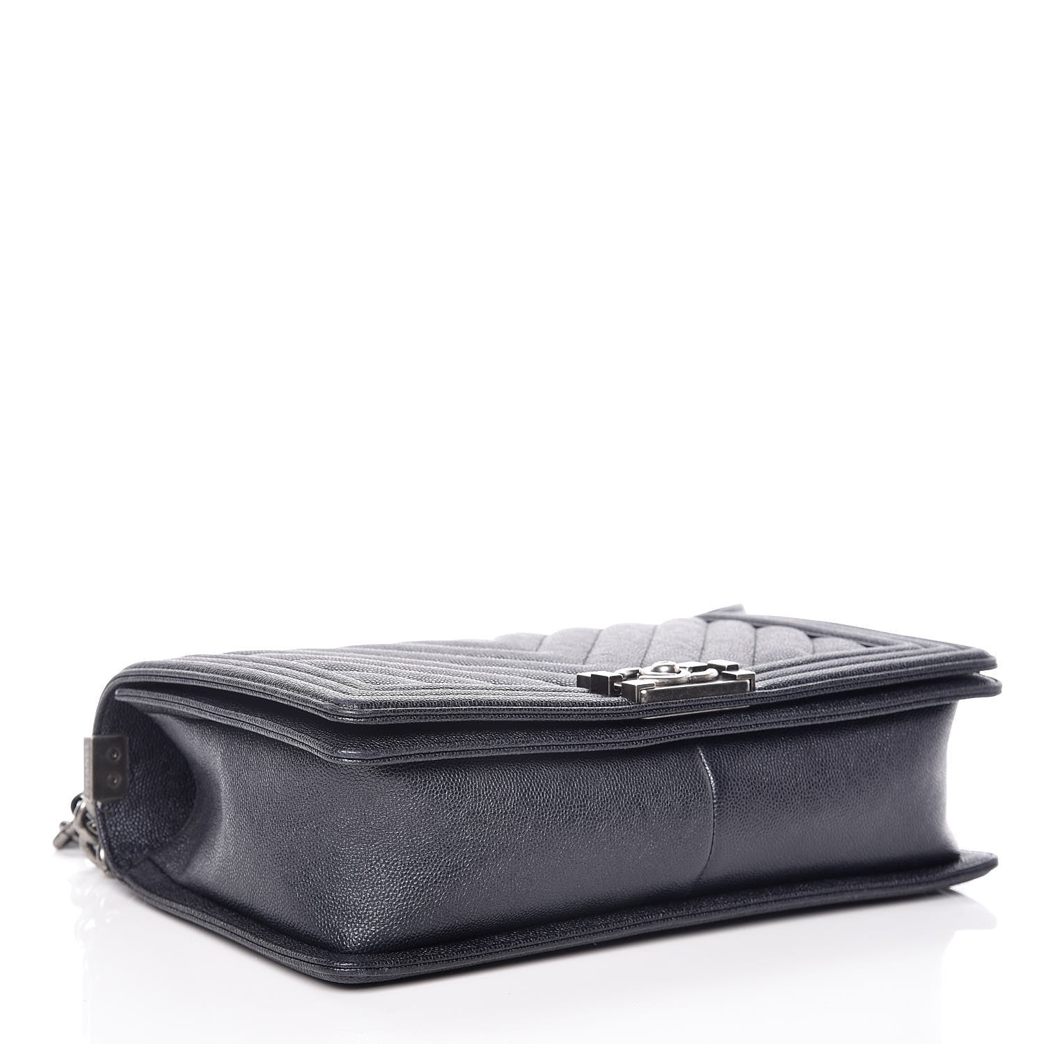 Chanel Metallic Caviar Quilted Chevron New Medium Boy Flap Navy 5 of 13