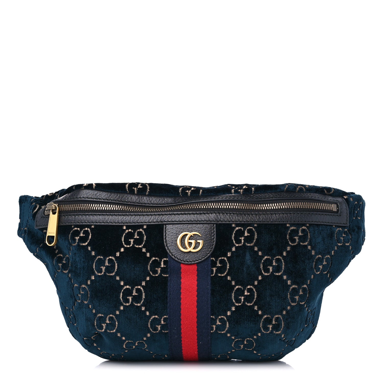 Gucci Velvet GG Monogram Web Belt Bag Blue Beige 1 of 13