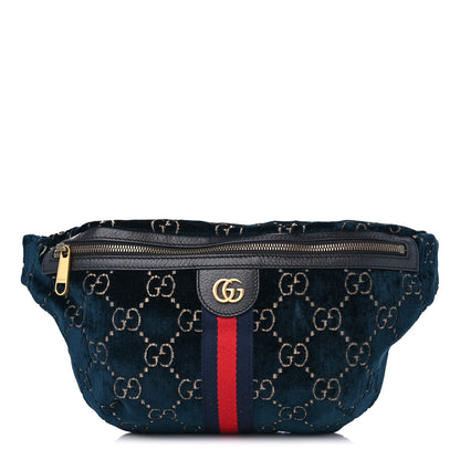 Gucci Velvet GG Monogram Web Belt Bag Blue Beige 1 of 13