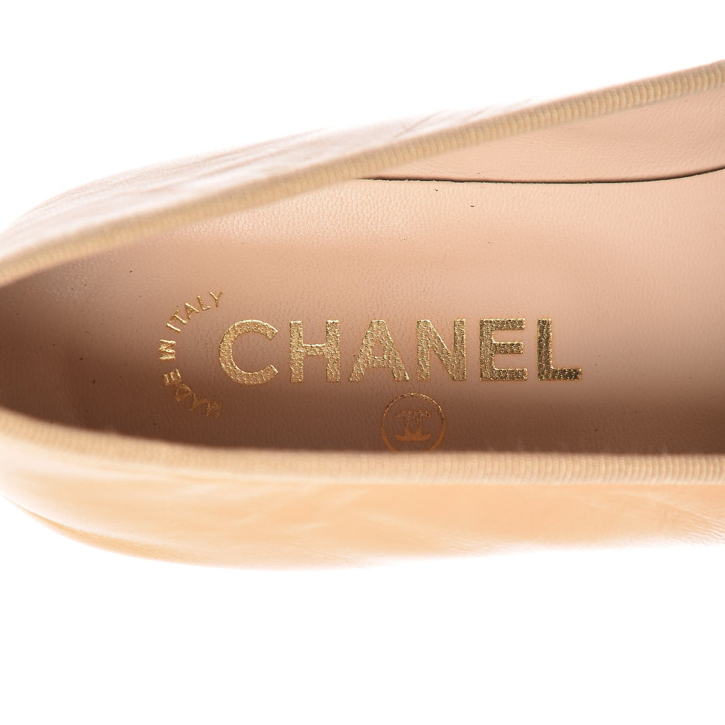 Lambskin Cap Toe CC Ballerina Flats 39 Beige Black