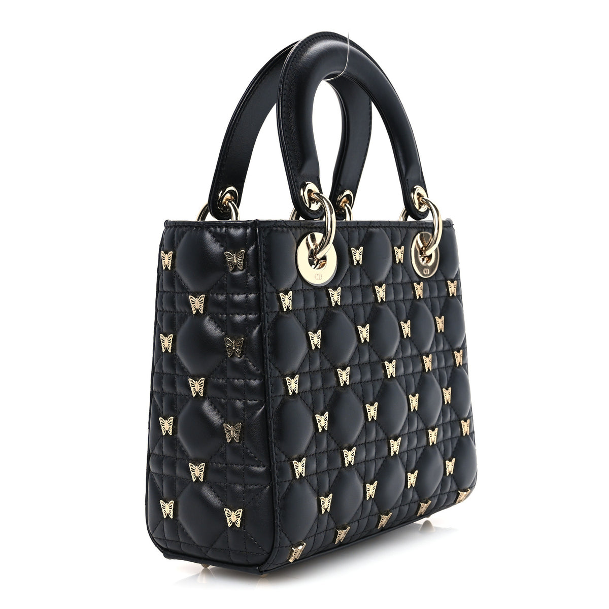 Lambskin Cannage Butterfly Studs Small Lady Dior Black