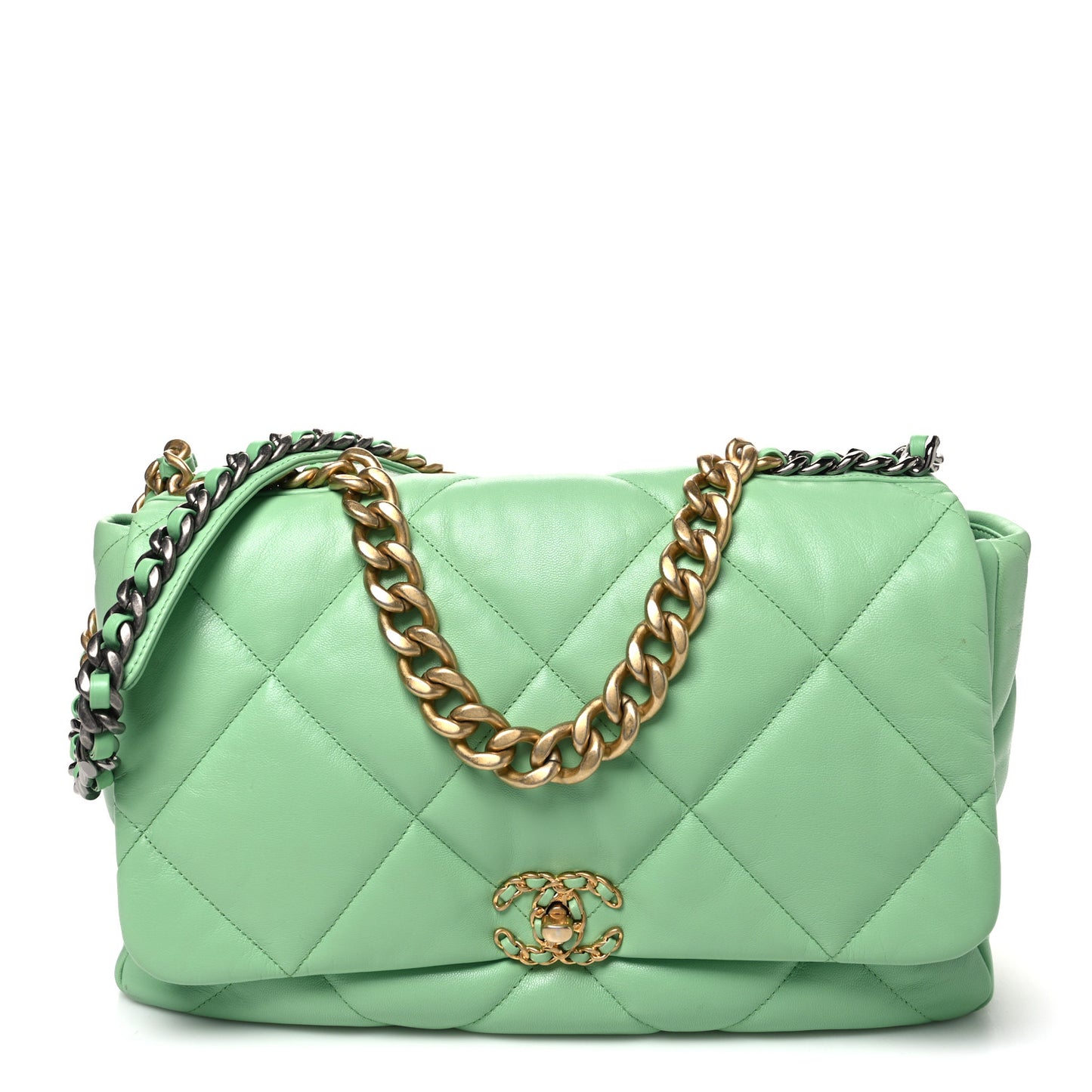 Lambskin Quilted Maxi Chanel 19 Flap Light Green