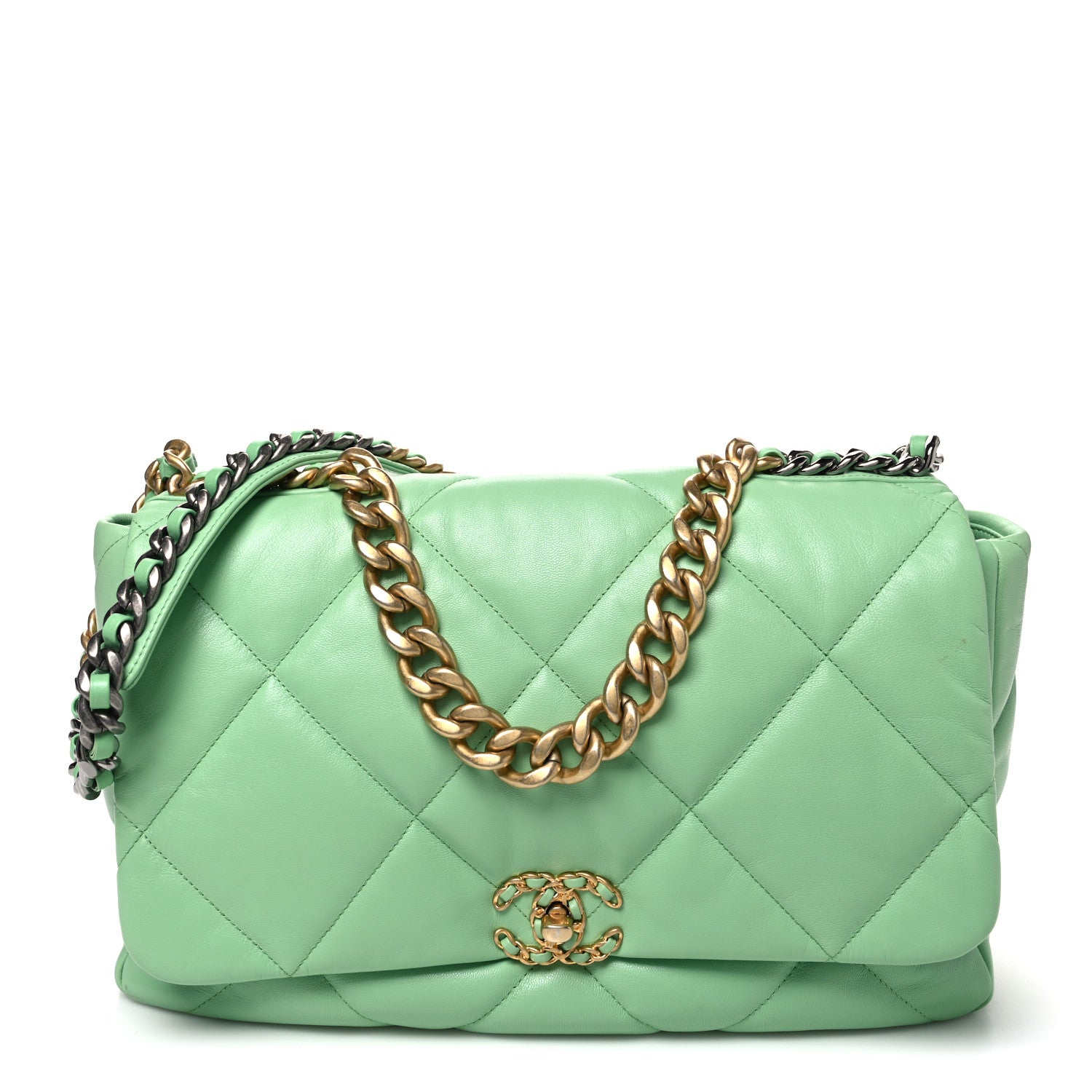 Chanel Lambskin Quilted Maxi Chanel 19 Flap Light Green 1 of 10