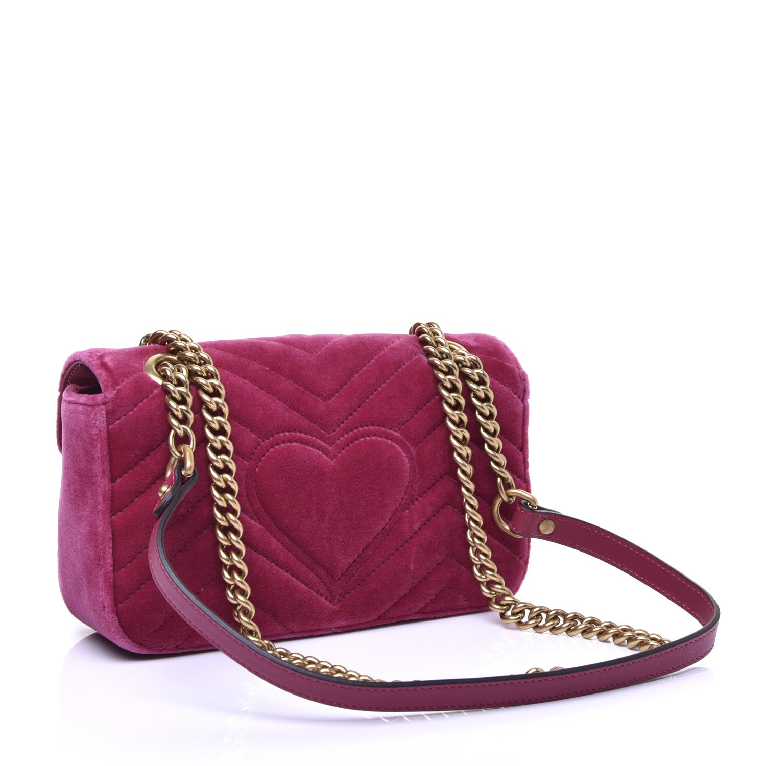 Gucci Velvet Matelasse Mini GG Marmont Shoulder Bag Fuchsia Violet Cyclamen 3 of 13