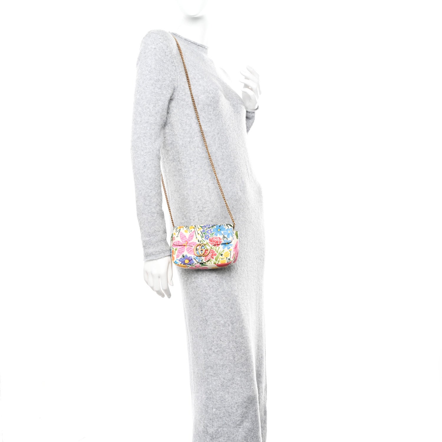 Gucci X KEN SCOTT Calfskin Matelasse Floral Print Super Mini GG Marmont Shoulder Bag Ivory Pink 2 of 15
