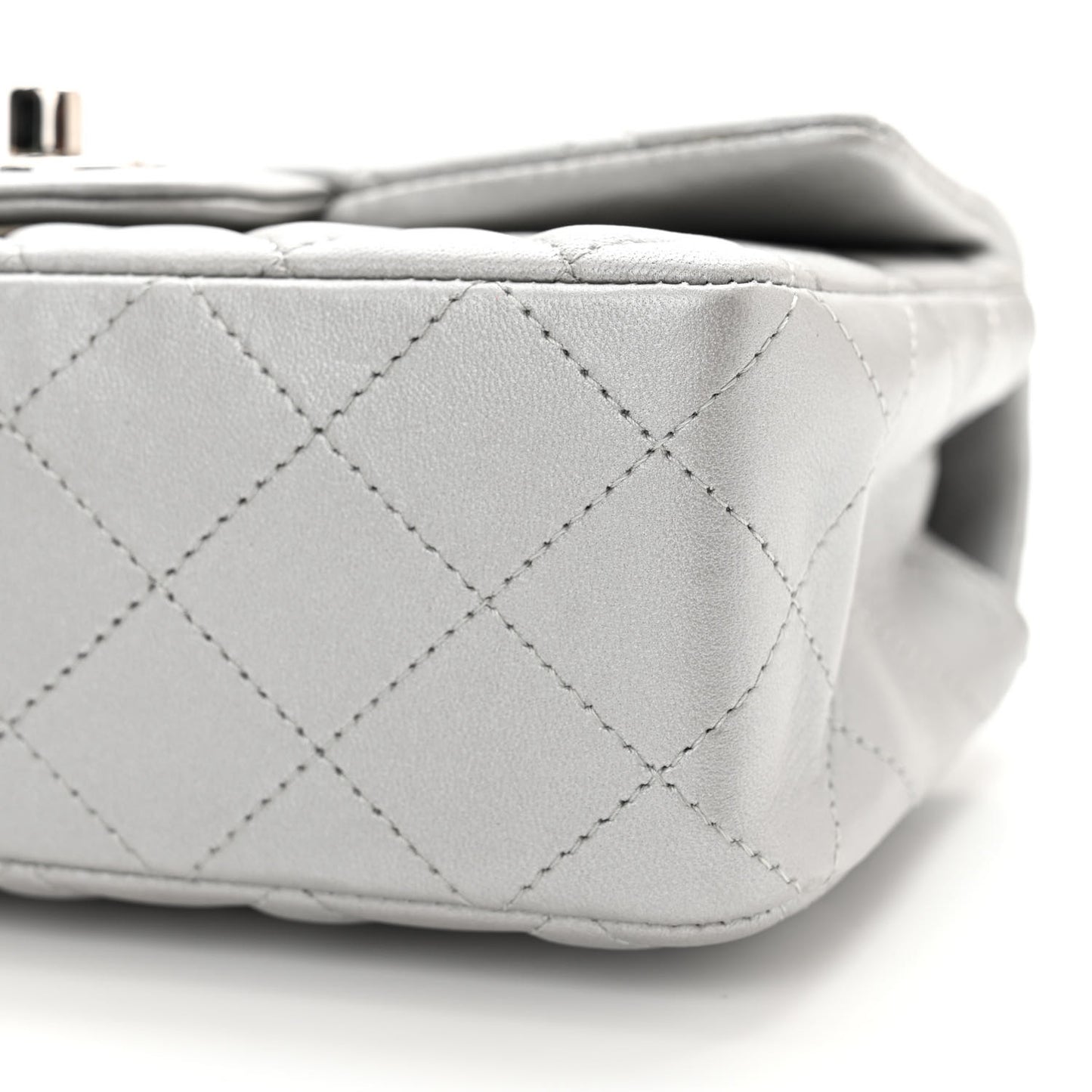 Metallic Lambskin Quilted Mini Rectangular Flap Silver