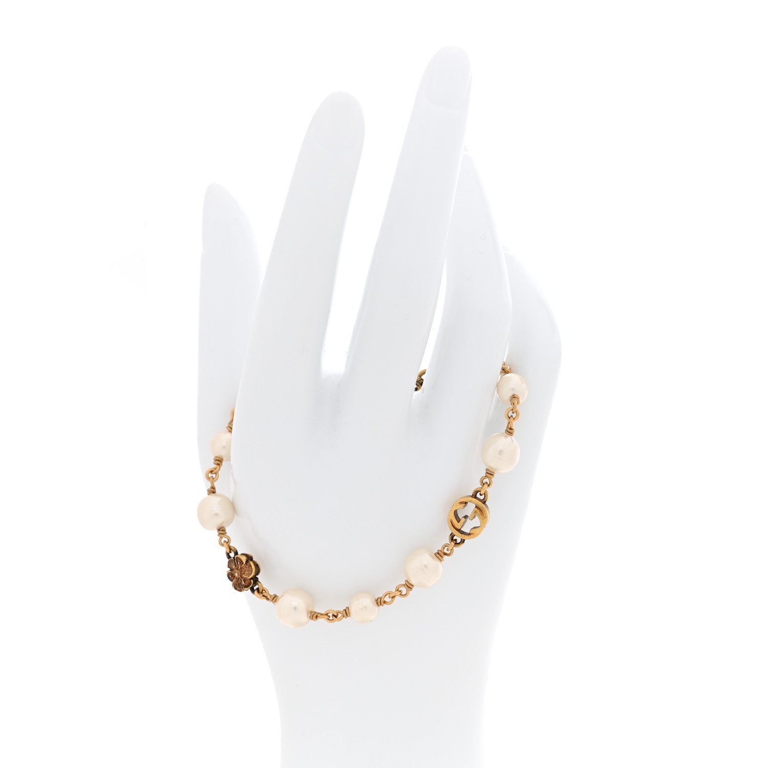 Gucci Interlocking G Flower Pearl Bracelet Gold 2 of 4