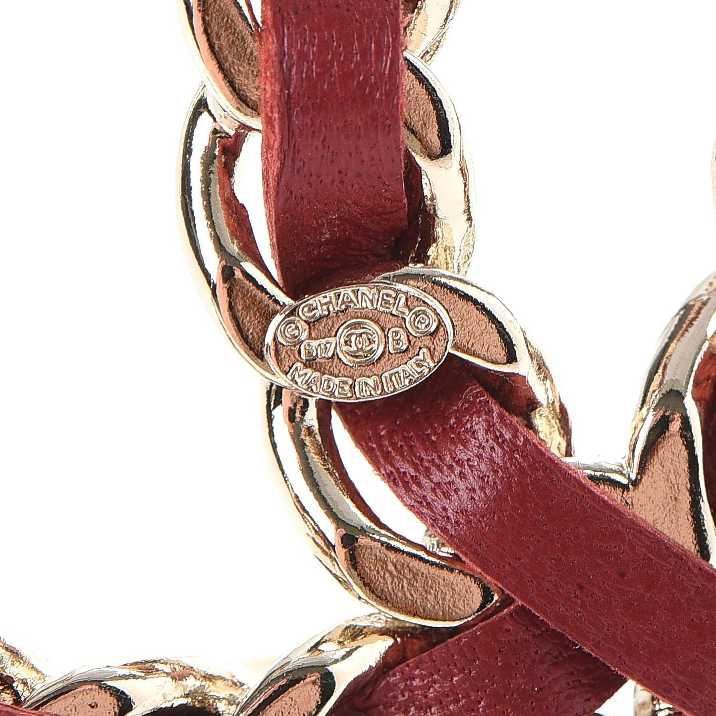 Lambskin Crystal Chain CC Charms Brooch Red Gold