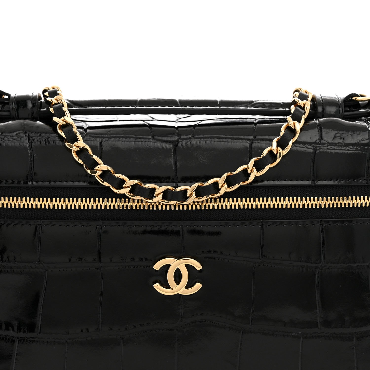 Chanel Calfskin Crocodile Embossed Slim Vanity Case With Chain  Black 7 of 9