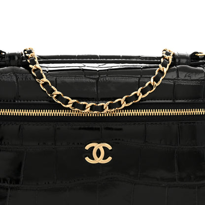 Chanel Calfskin Crocodile Embossed Slim Vanity Case With Chain  Black 7 of 9