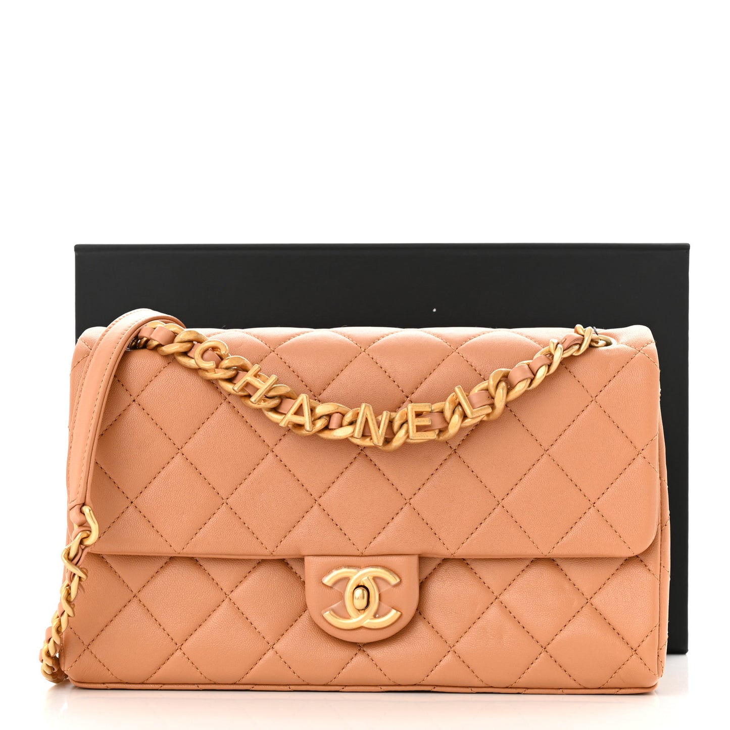 Lambskin Quilted Chaine Lettre Flap Brown