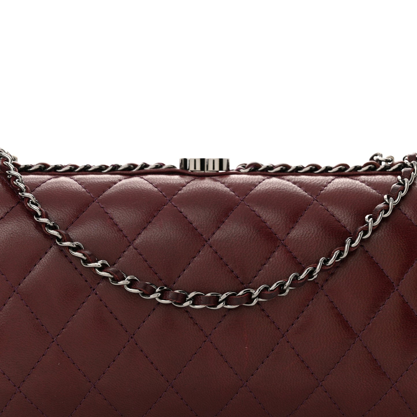 Lambskin Quilted Chain Around Clutch Red