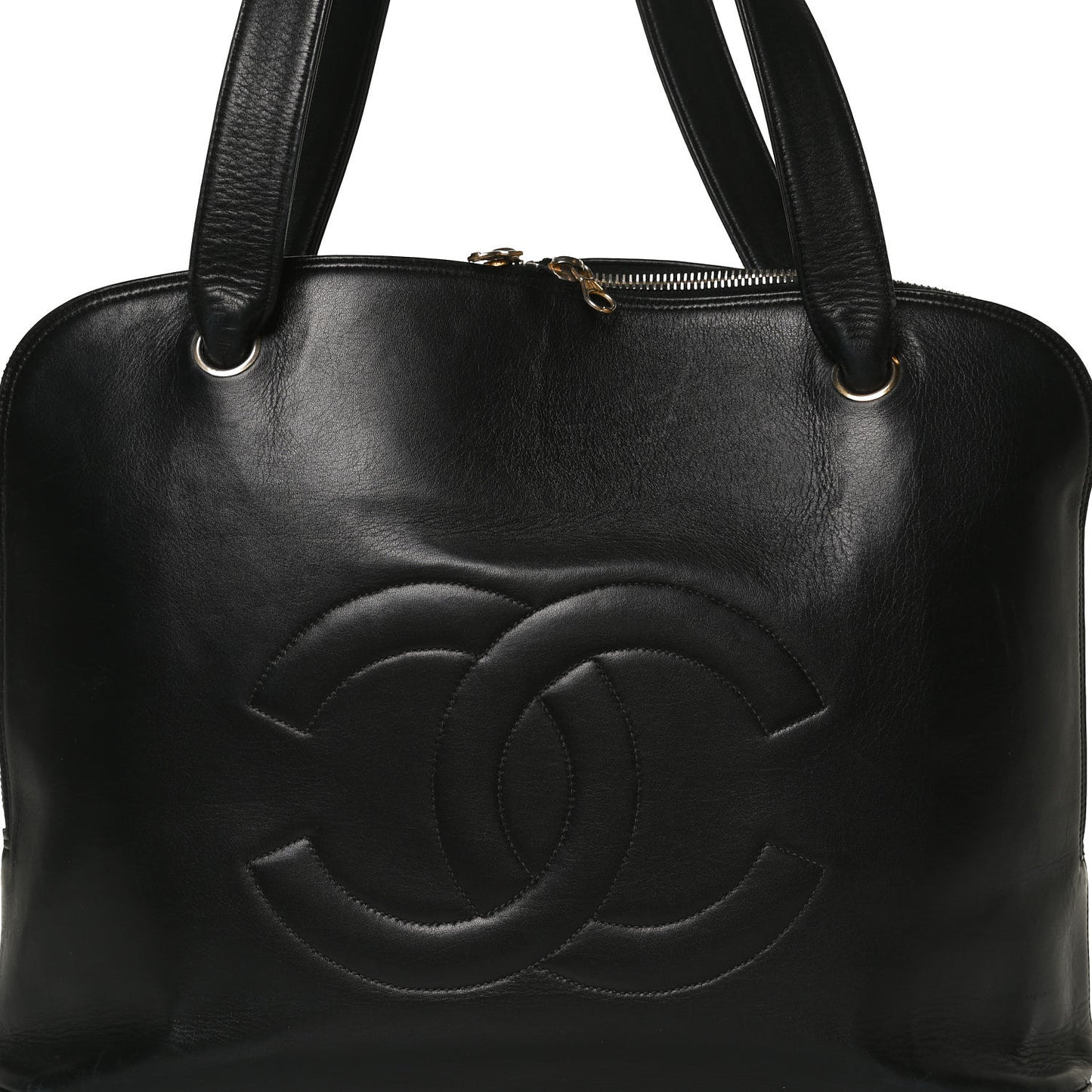 Lambskin CC Stitched Tote Black
