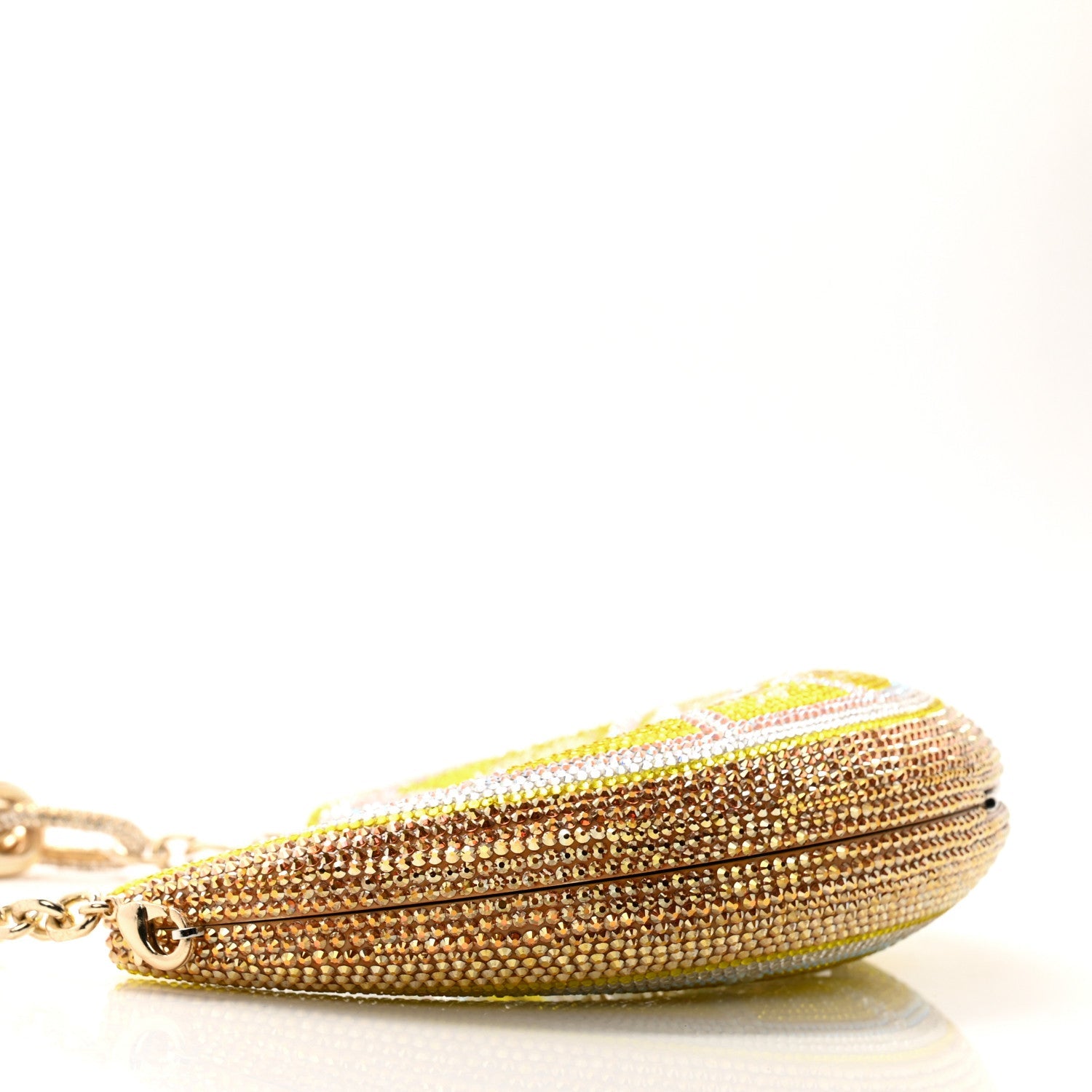 Judith Leiber Crystal Lemon Crescent Minaudiere Clutch Silver Citrine Multicolor 9 of 10