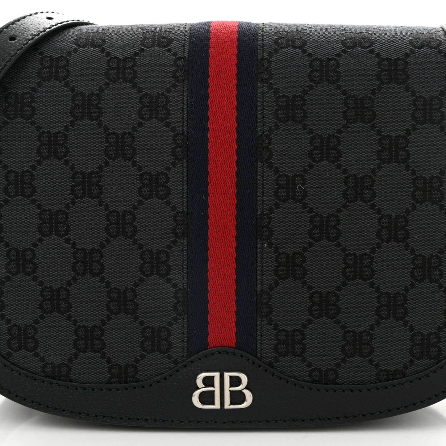 X BALENCIAGA BB Supreme Monogram Web Ophidia Shoulder Bag Black