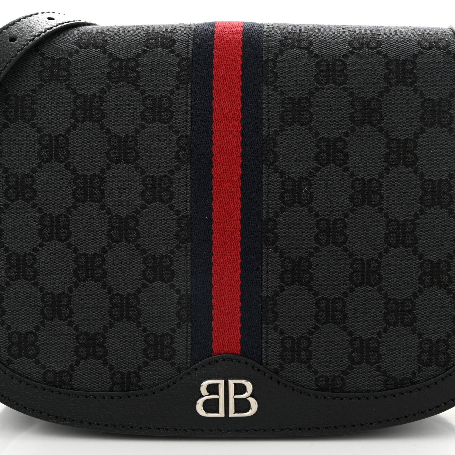 Gucci X BALENCIAGA BB Supreme Monogram Web Ophidia Shoulder Bag Black 8 of 11