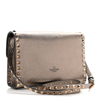 Valentino Garavani Metallic Pebbled Calfskin Medium Rockstud Flip Lock Crossbody Bag Sasso 4 of 10