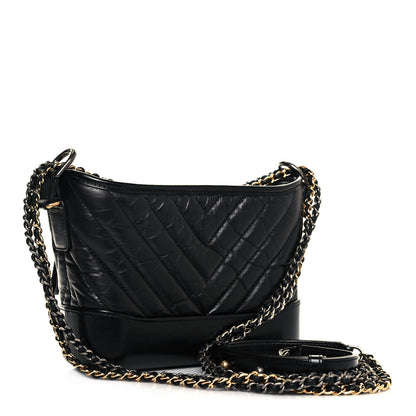 Chanel Aged Calfskin Chevron Quilted Small Gabrielle Hobo Black 3 of 10