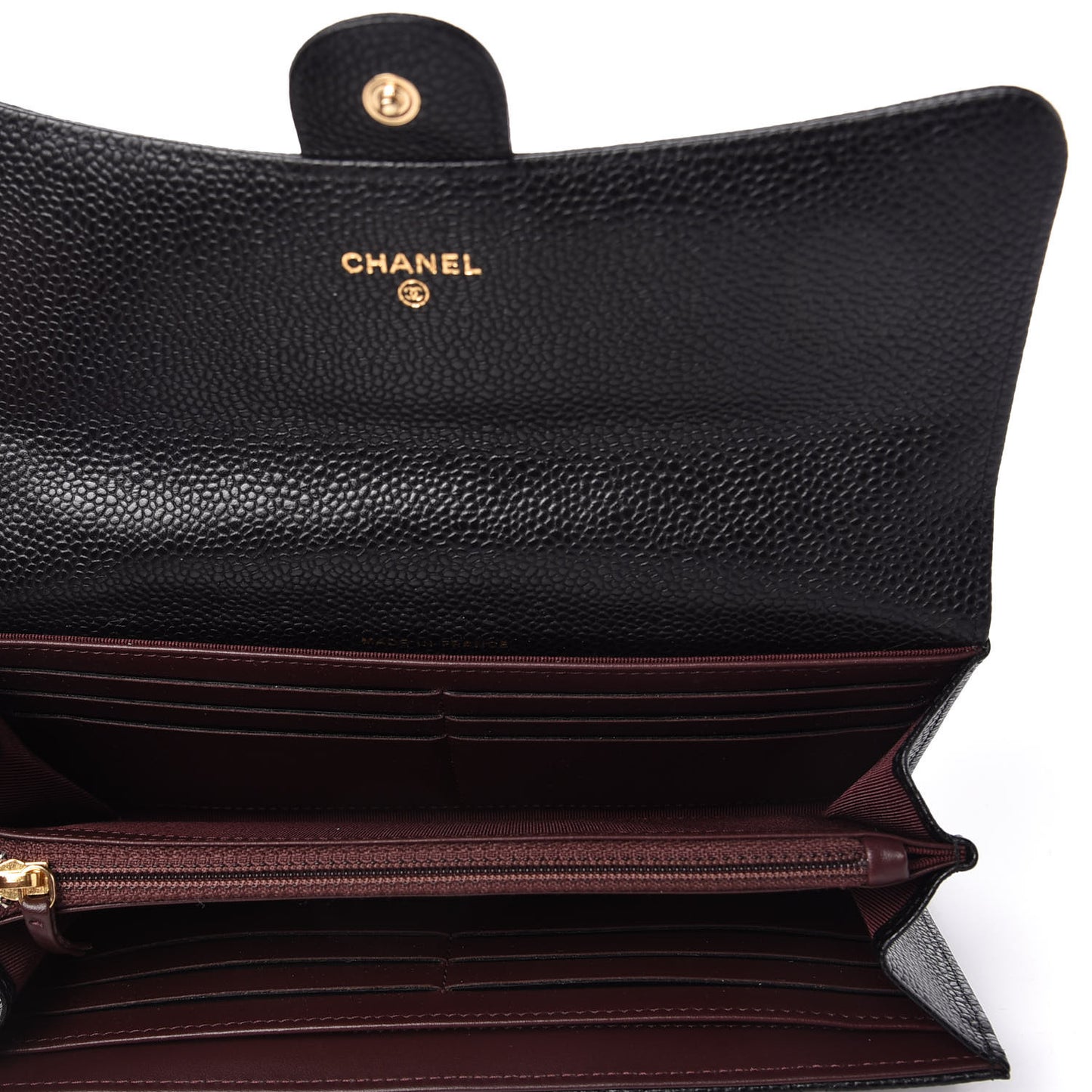 Caviar Quilted Large Gusset Flap Wallet Black