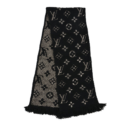 Louis Vuitton Wool Silk Monogram Giant Logomania Shine Scarf Black Silver 2 of 3