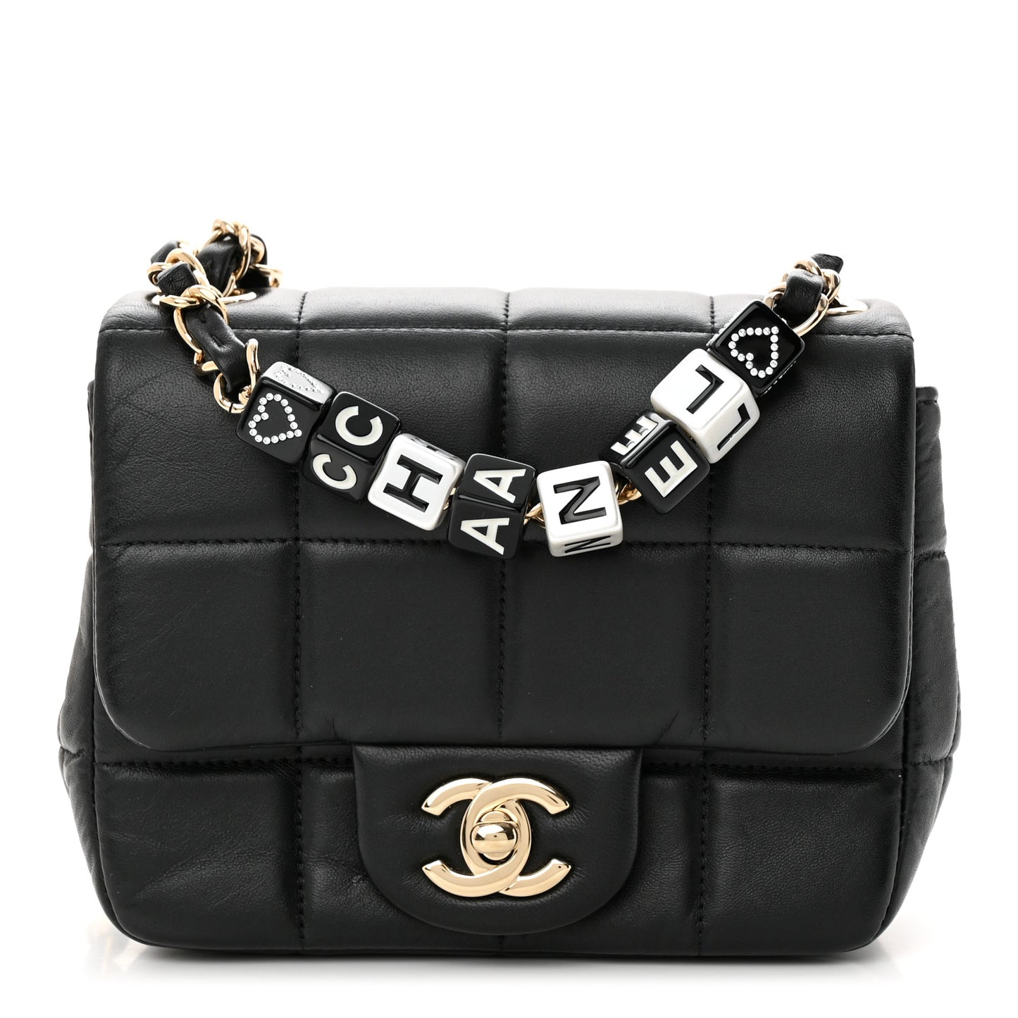 Lambskin Resin Crystal Square Quilted Mini Monacoco Flap Black