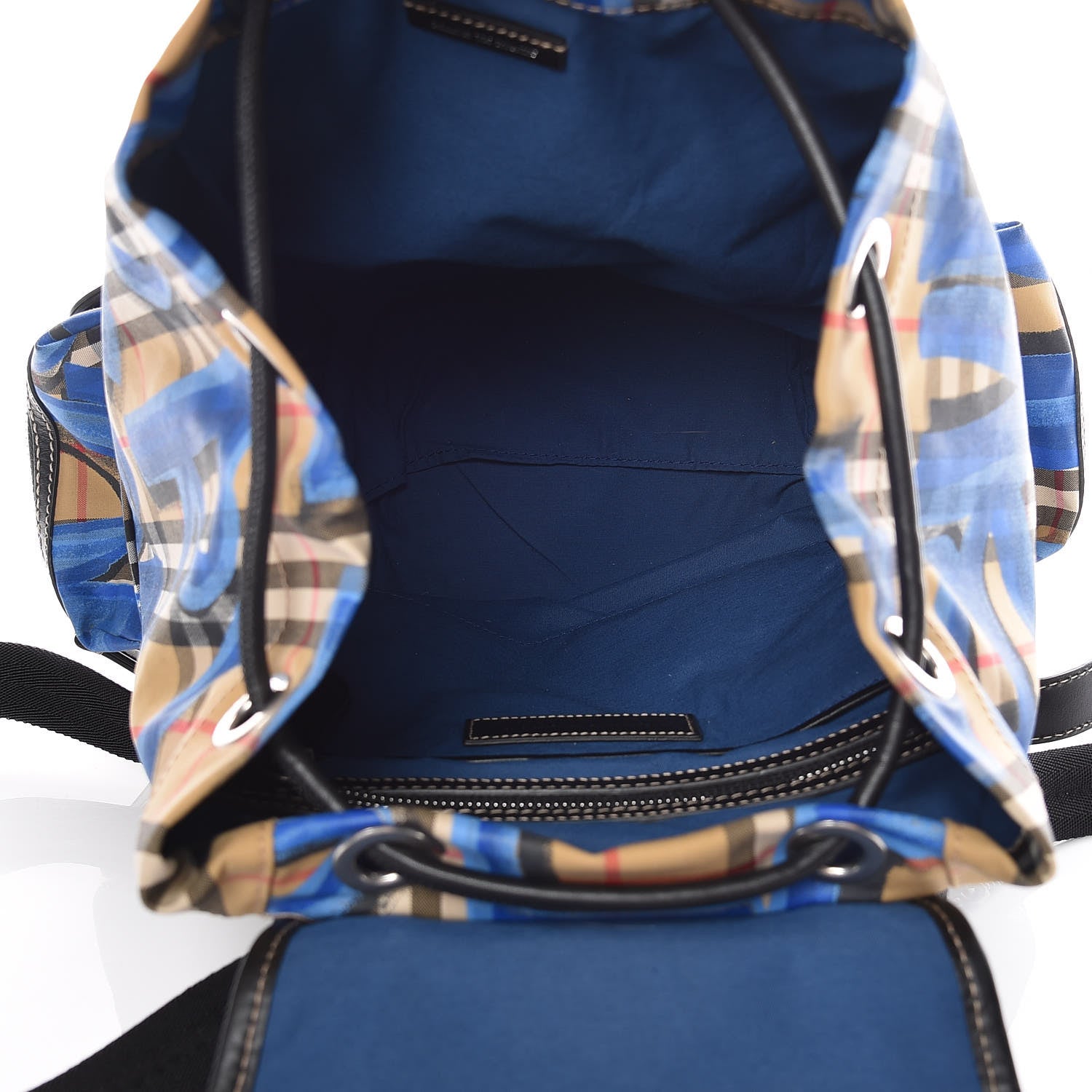Burberry Vintage Check Graffiti Print Medium Rucksack Backpack Blue Antique Yellow 5 of 9