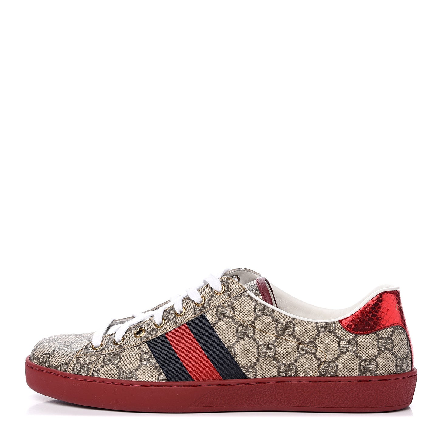 GG Supreme Monogram Ayers Mens New Ace Low-Top Sneaker 11 Beige Red