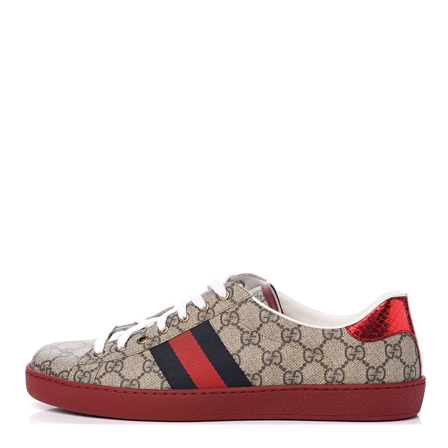 Gucci GG Supreme Monogram Ayers Mens New Ace Low-Top Sneaker 11 Beige Red 1 of 8