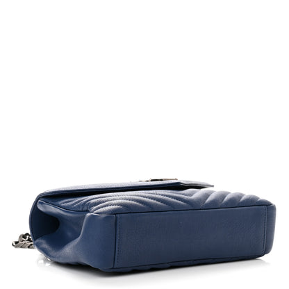 Saint Laurent Sheepskin Matelasse Chevron Monogram Medium College Bag Royal Blue 4 of 8