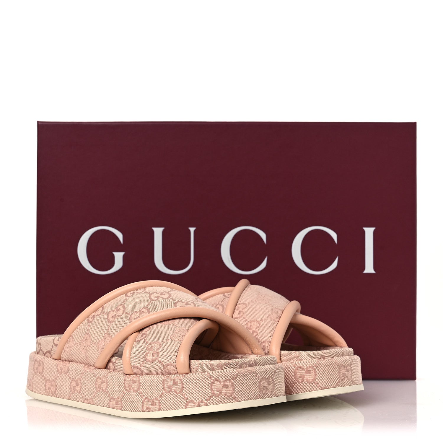 Gucci Monogram GG Calfskin Angelina Platform 55mm Slide Sandals 36.5 Light Pink 11 of 11
