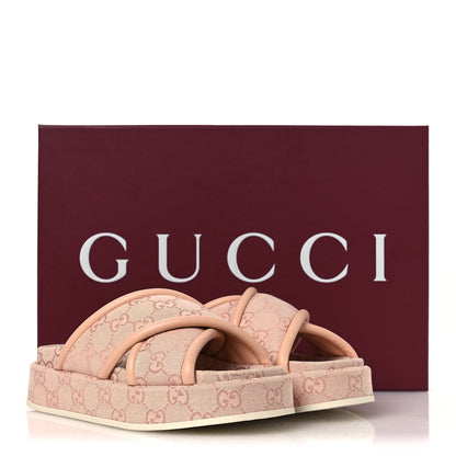 Gucci Monogram GG Calfskin Angelina Platform 55mm Slide Sandals 36.5 Light Pink 11 of 11