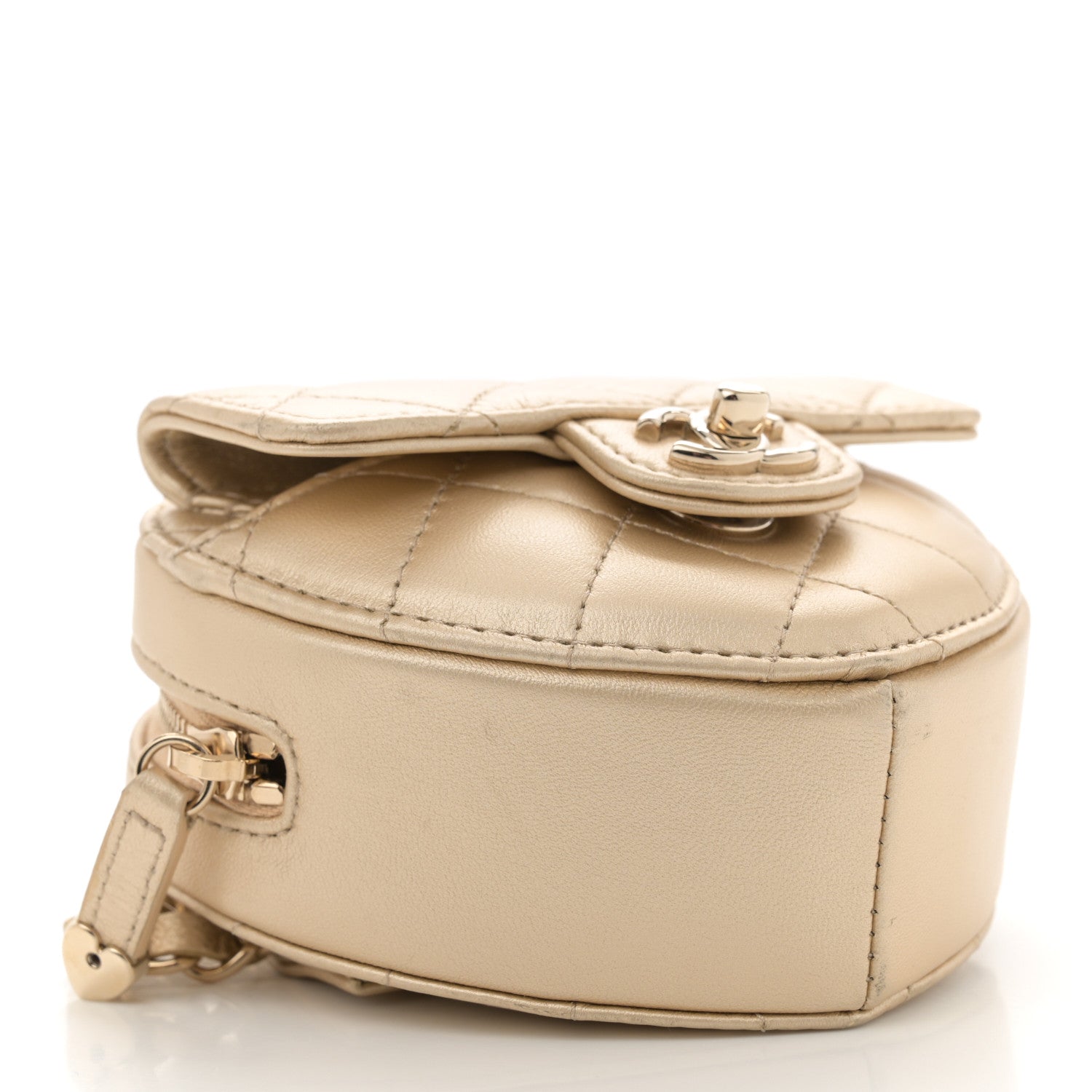 Chanel Metallic Lambskin Quilted CC In Love Heart Waist Belt Bag With Chain Gold 4 of 10