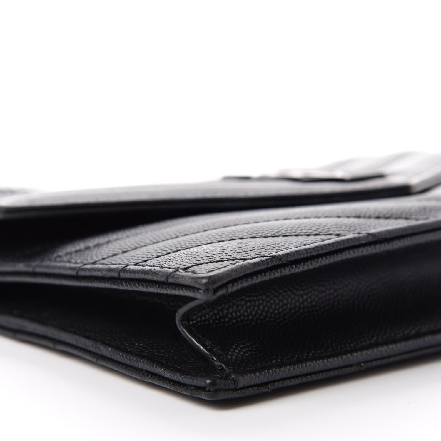 Saint Laurent Grain De Poudre Matelasse Chevron Monogram Monochrome Envelope Chain Wallet Black 6 of 10