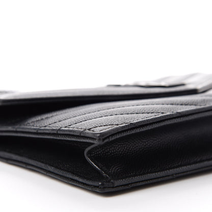 Saint Laurent Grain De Poudre Matelasse Chevron Monogram Monochrome Envelope Chain Wallet Black 6 of 10