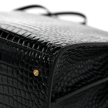 Saint Laurent Calfskin Crocodile Embossed Medium Classic Monogram Cassandra Top Handle Black 11 of 19