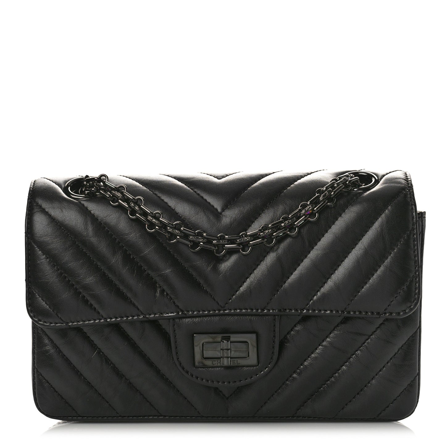 Aged Calfskin Chevron Quilted 2.55 Reissue Mini Flap So Black