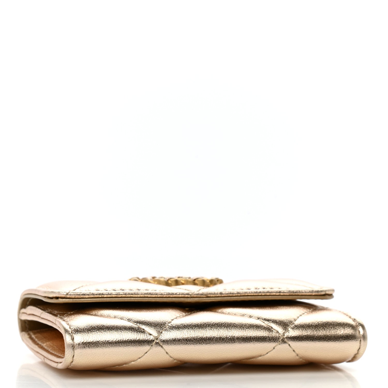 Chanel Metallic Goatskin Quilted Chanel 19 Flap Card Holder Gold 4 of 8