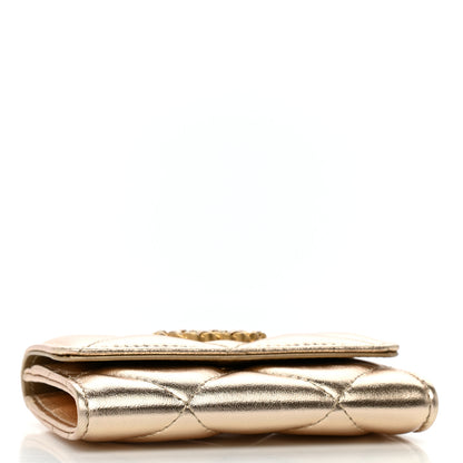 Chanel Metallic Goatskin Quilted Chanel 19 Flap Card Holder Gold 4 of 8
